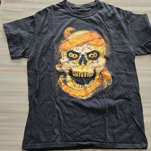 Graphic Mummy skull T-Shirt - Black and Orange